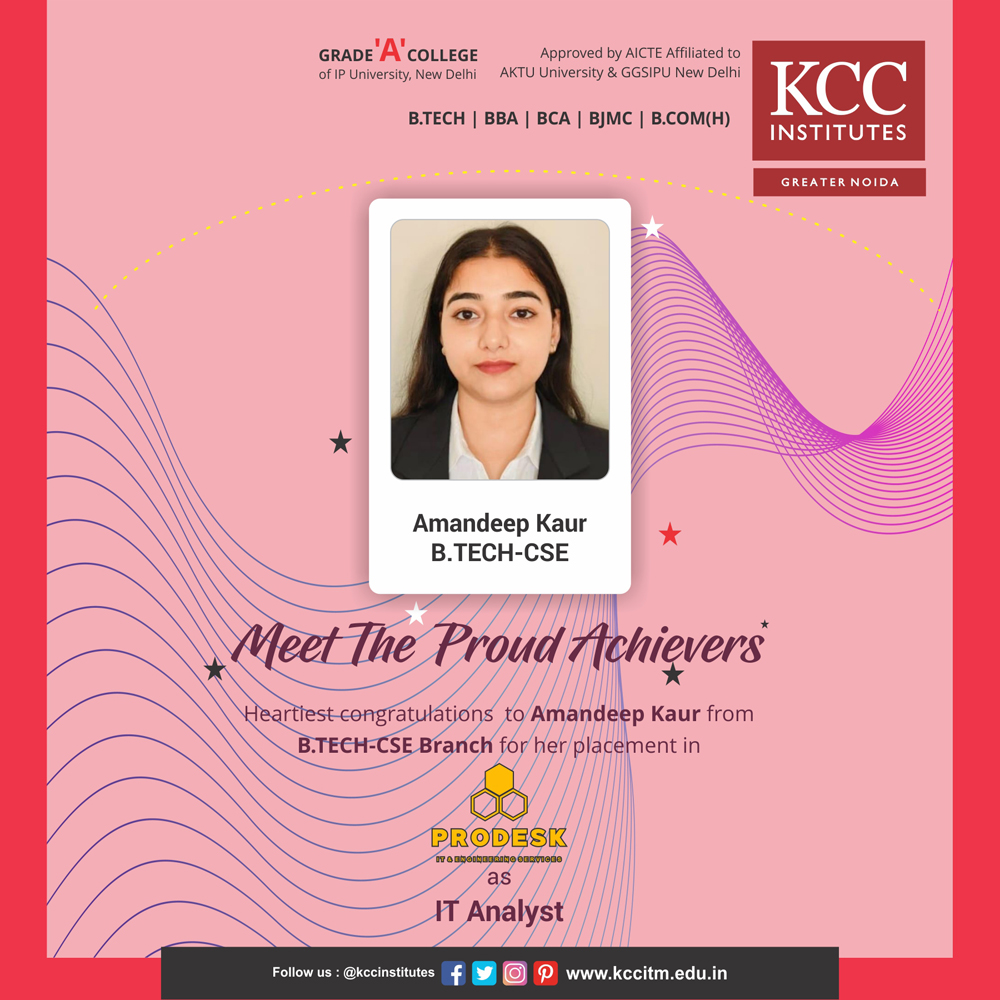 Congratulations to “Amandeep Kaur” from the B. Tech CSE