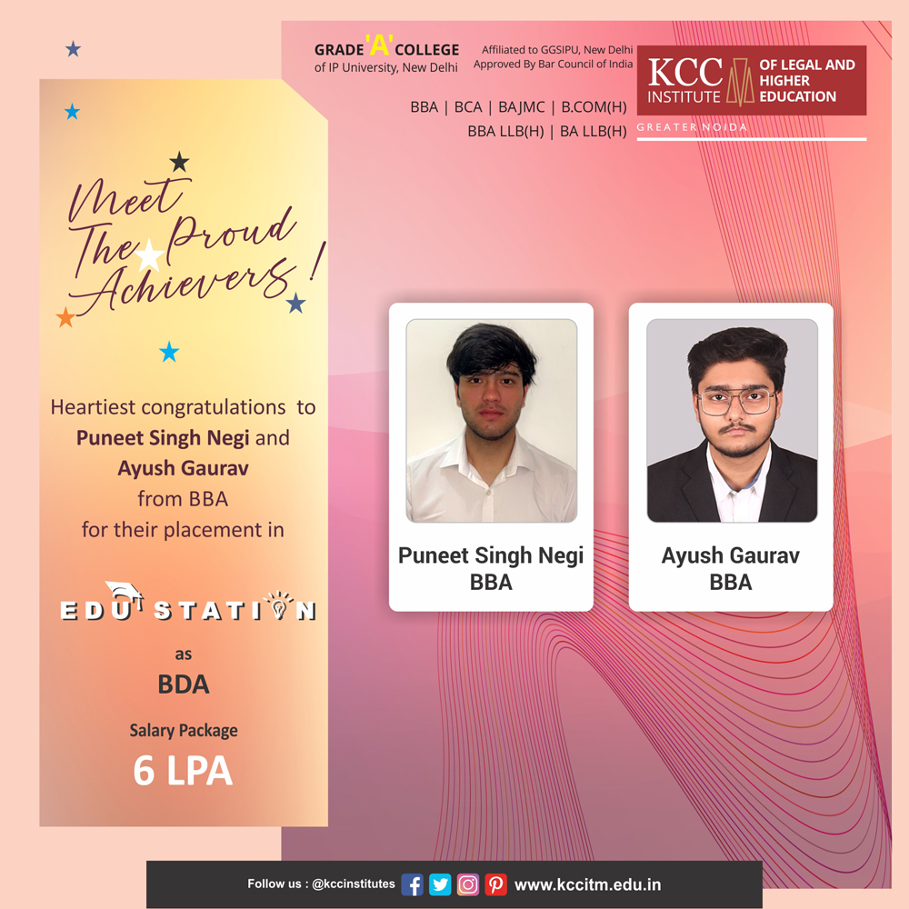 Congratulations to “Puneet Singh Negi and Ayush Gaurav” from the BBA